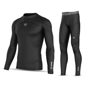 Men's Black Long Sleeve Baselayer Compression Shirt & Leggings Set