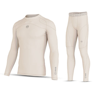 Men's Beige Long Sleeve Baselayer Compression Shirt & Leggings Set