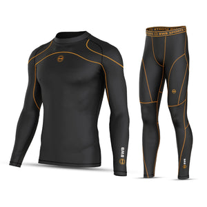 Men's Black / Orange Long Sleeve Baselayer Compression Shirt & Leggings Set