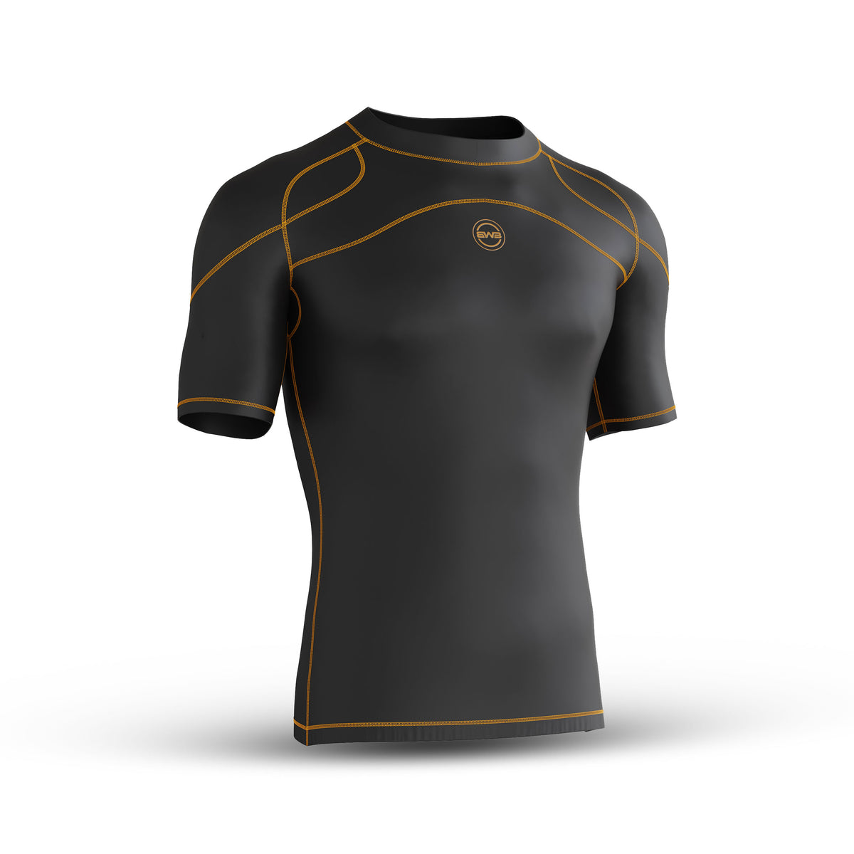 Men's Black / Orange Short Sleeve Baselayer Compression Shirt & Shorts Set