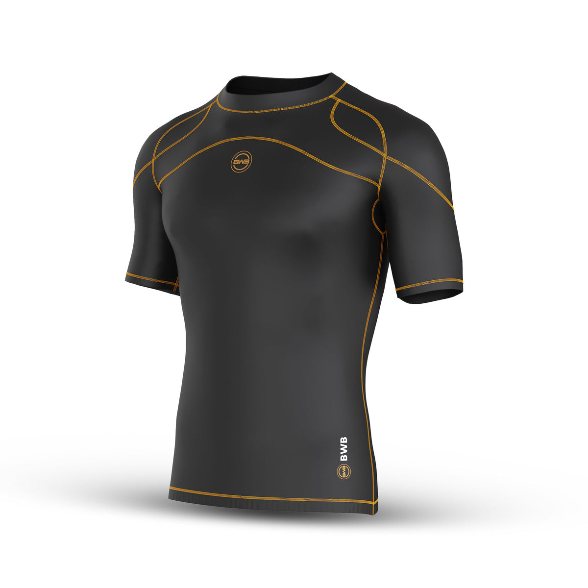 Men's Black / Orange Short Sleeve Baselayer Compression Shirt & Shorts Set