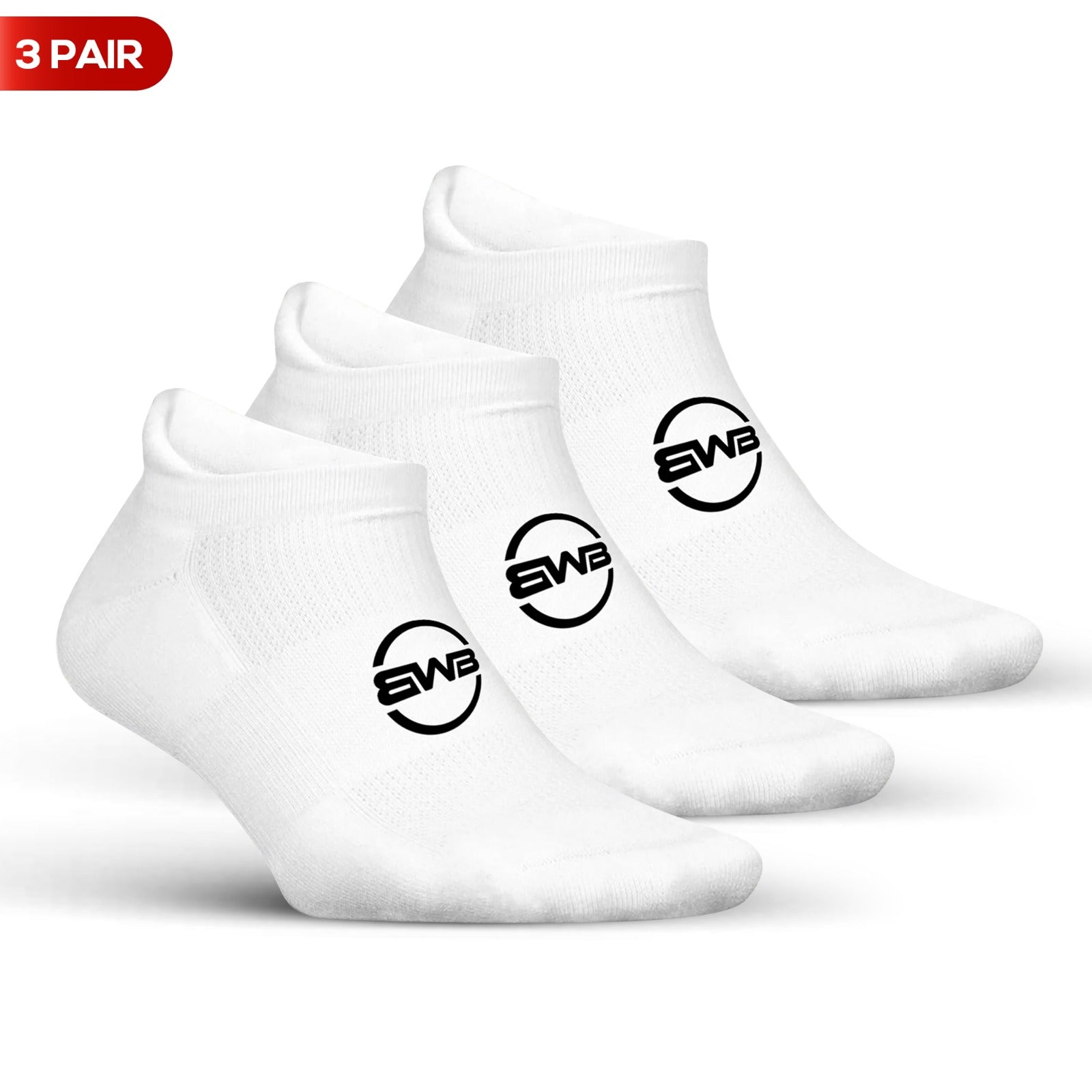 BWB 3 Pairs White No Show Running Socks