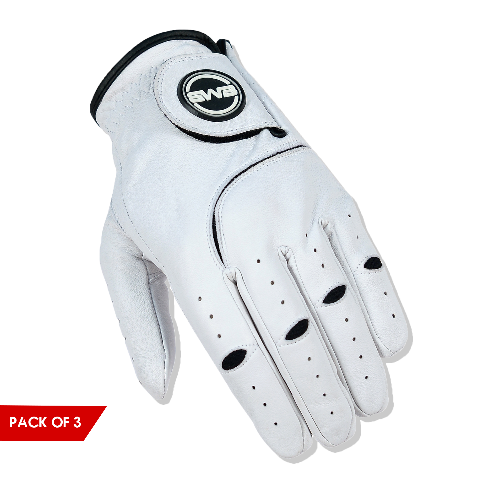 BWB Men's Left Hand Golf Glove White / Black