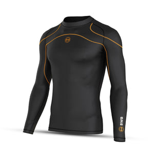 BWB Men's Black / Orange Long Sleeve Baselayer Compression Shirt & Leggings Set