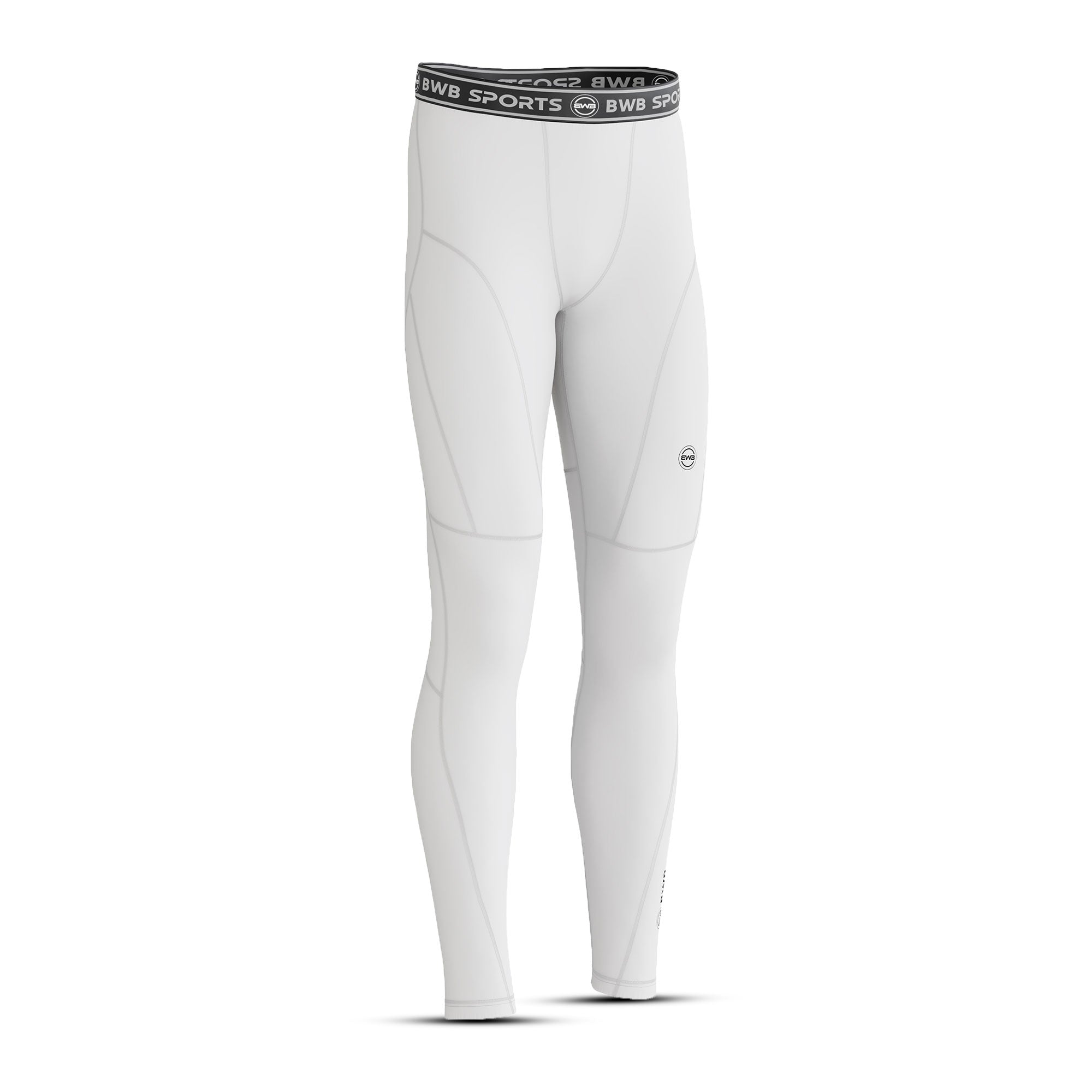 BWB Men's White Baselayer Compression Leggings