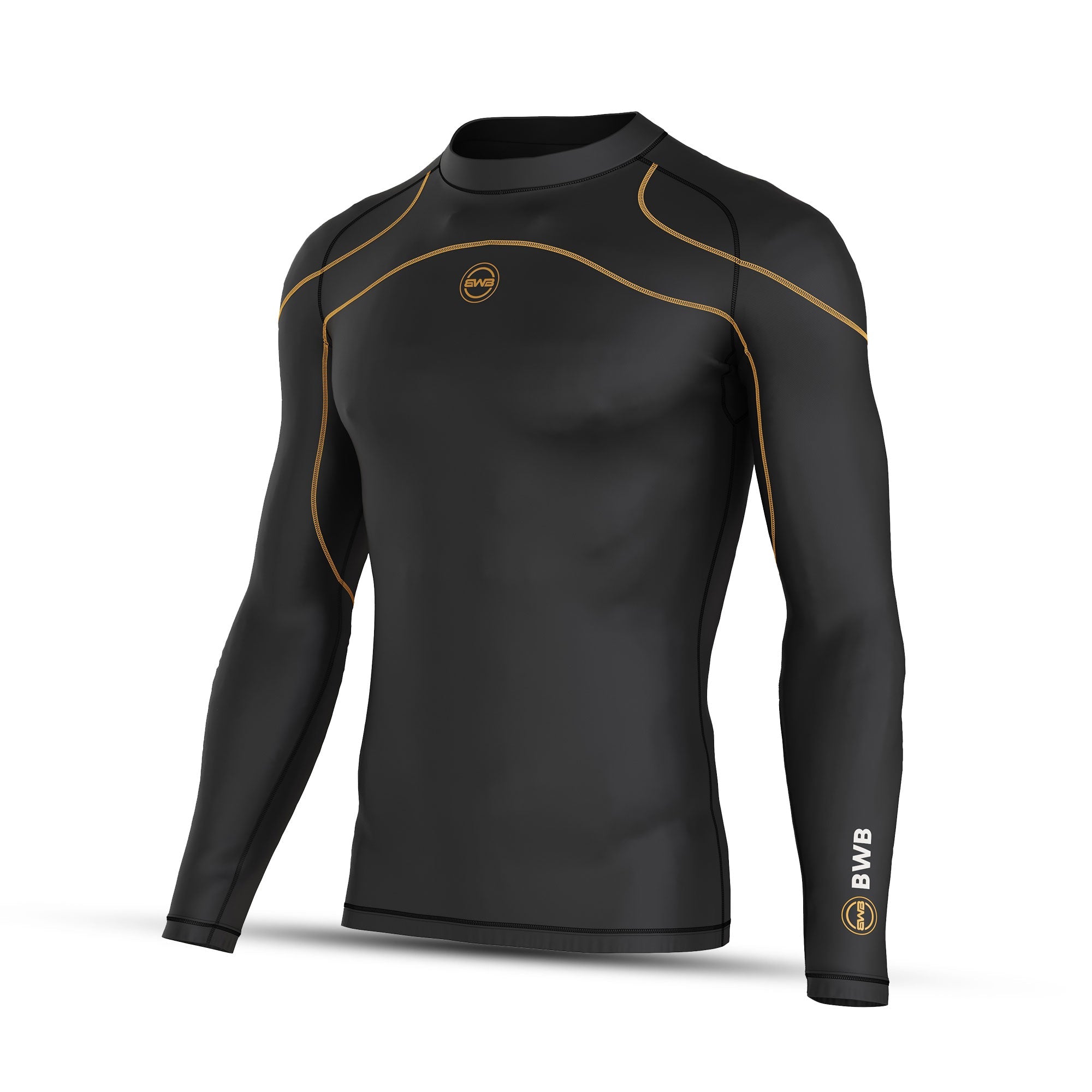 BWB Men's Black / Orange Long Sleeve Baselayer Compression Shirt