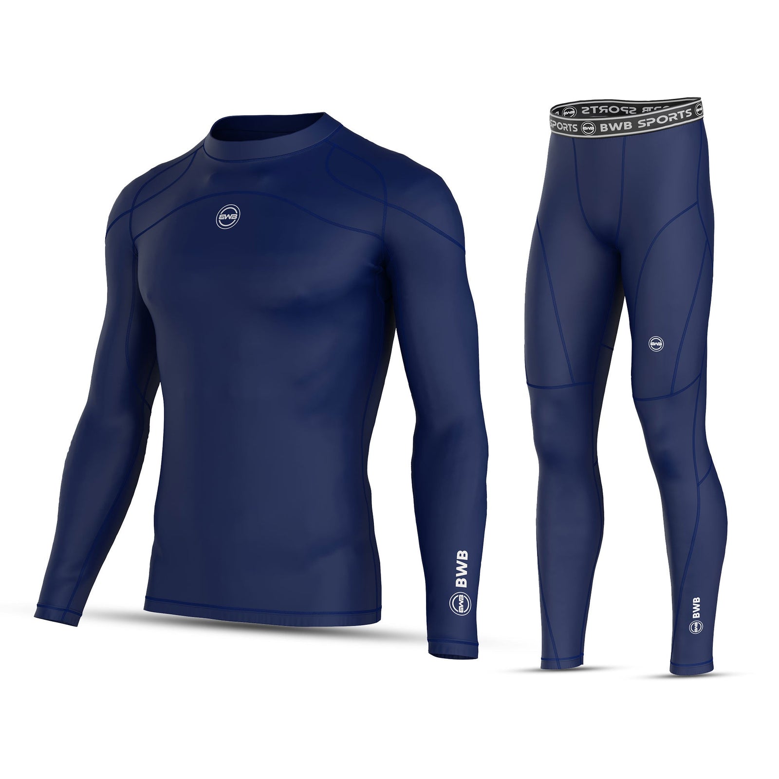 Men's Navy Blue Long Sleeve Baselayer Compression Shirt & Leggings Set