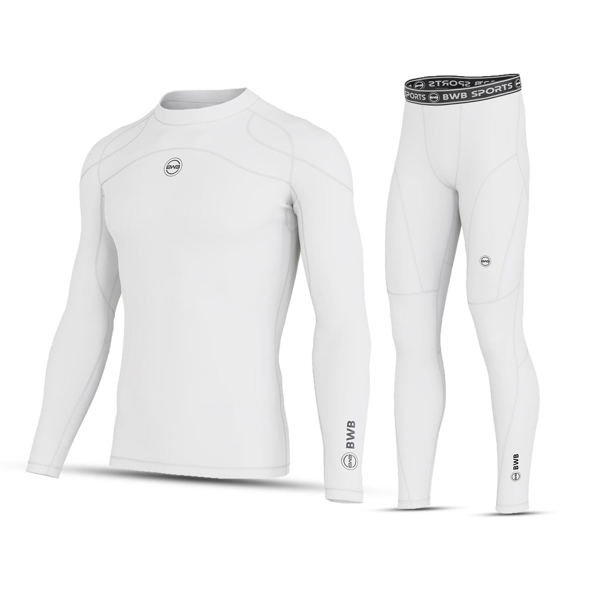 Men's White Long Sleeve Baselayer Compression Shirt & Leggings Set