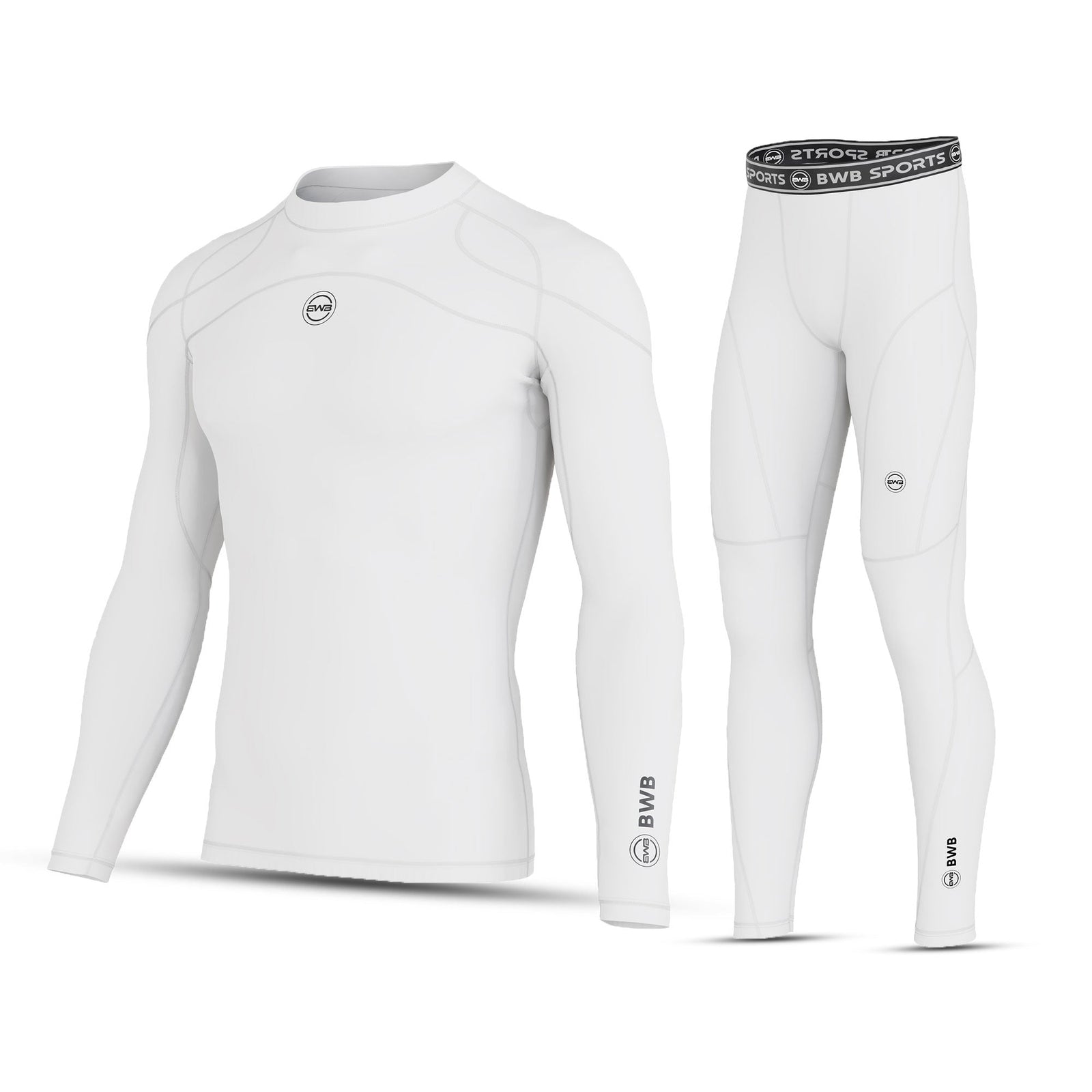 Men's White Long Sleeve Baselayer Compression Shirt & Leggings Set